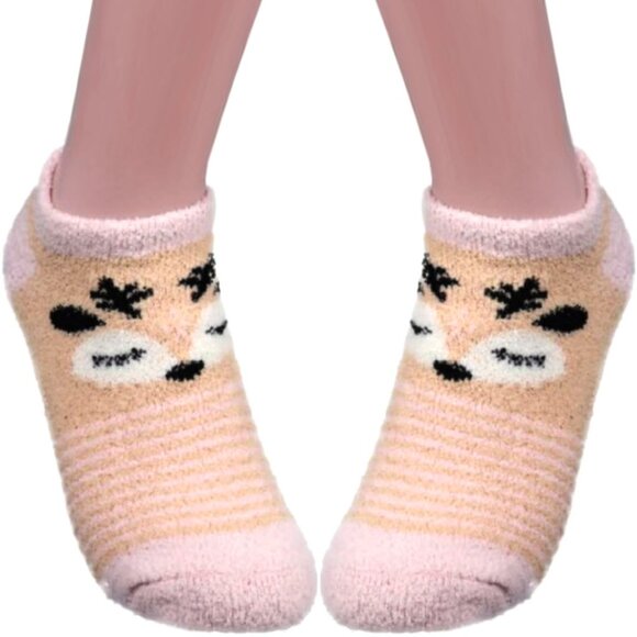 Fuzzy Reindeer Footie Slipper Socks - Picture 1 of 5